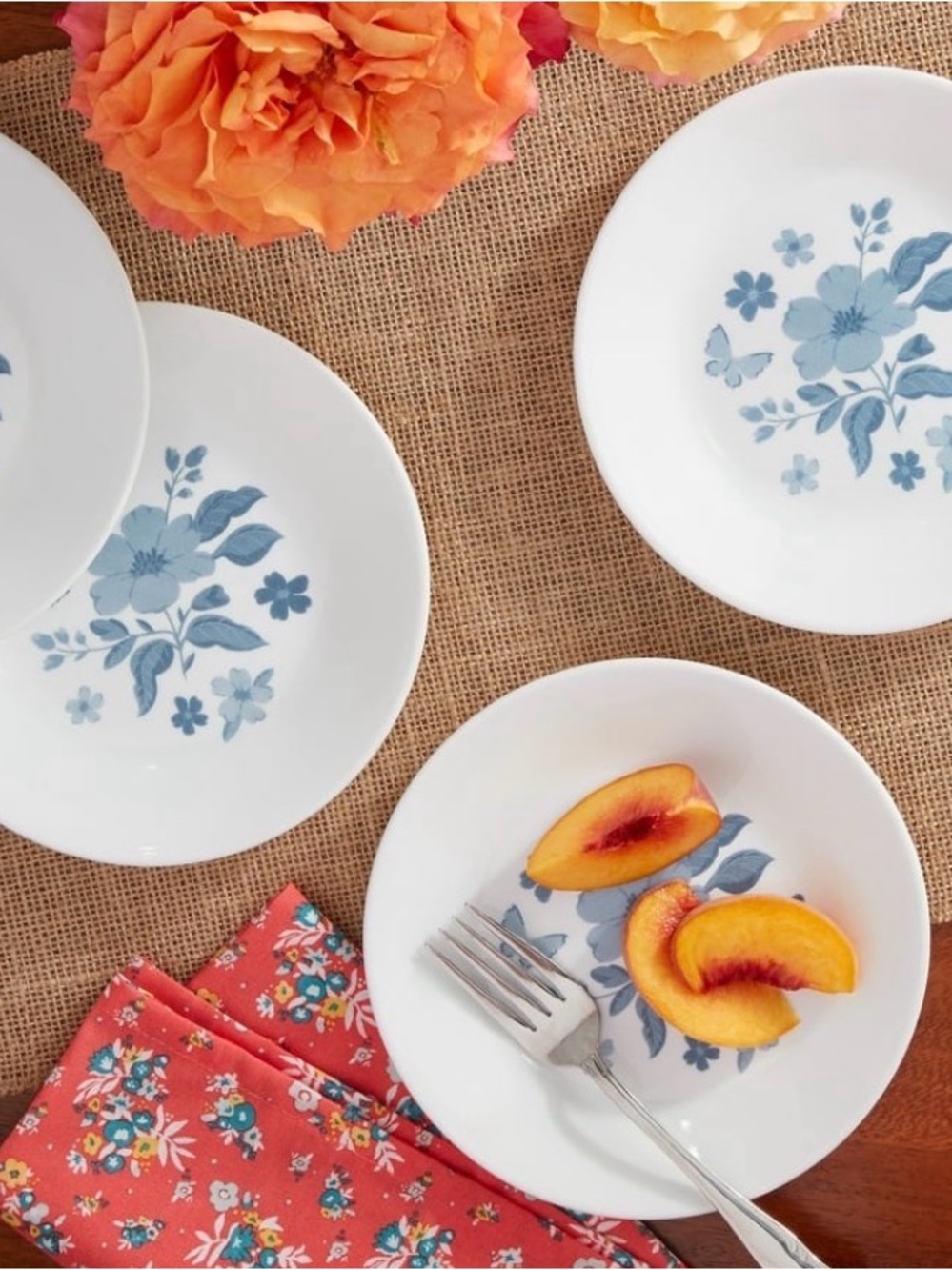 The Pioneer Woman By Corelle 4 Piece Appetizer Plates - White/Blue Evie NIB